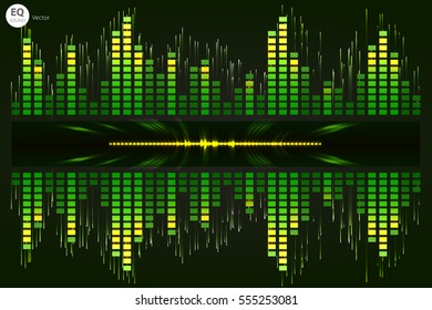 Music beat vector. Green lights background. Abstract equalizer. Sound Wave. Audio equalizer technology.
