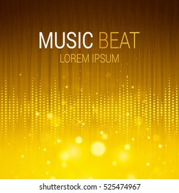 Music beat vector. Yellow lights background. Abstract equalizer. Sound Wave. Audio equalizer technology. Detailed vector bokeh. Space For Text.