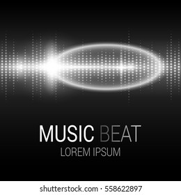 Music beat. White lights background. Sound Wave. Abstract audio equalizer technology. Detailed bokeh effects. Isolated on a black background. Free space for text. Vector illustration.