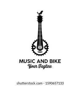 Music and bike concert guitar logo design  bold and dynamic emblem combining guitar and motorcycle elements, perfect for rock festivals, biker events, band tours, garage concerts, or custom motorbike