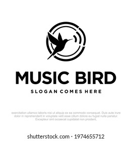 Music Bird Logo design template. Music company logo design. Bluetooth speaker logo. Bird illustration. 