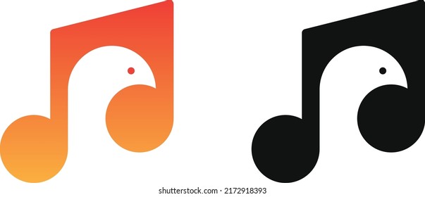 Music Bird Vector Logo Design. Bird Vector, Music Vector, Bird Icon, Music Icon, Melody, Song, Note, Sound, And Audio Sign Isolated On White Background. Trendy Flat Style For Graphic Design, Logo, Web