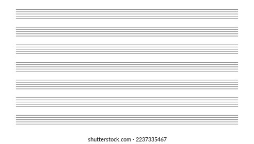 Music blank note stave. Blank classical music paper sheet for school. Note book line grid for melody and songs. Vector illustration isolated on white background.