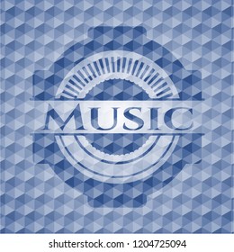 Music blue emblem with geometric background.