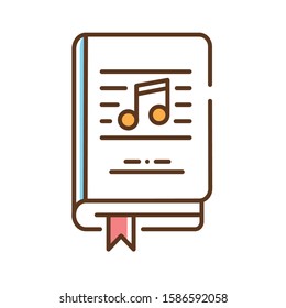 Music book color line icon. Basic knowledge about music, notes, instruments. Matherial for musical theme. Pictogram for web page, mobile app, promo. UI UX GUI design element. Editable stroke.