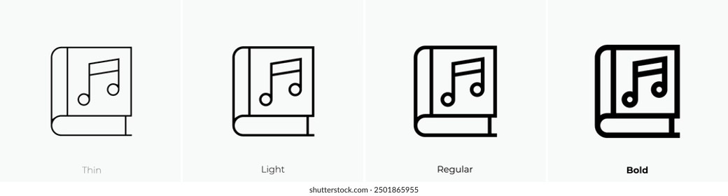 music book icon. Thin, Light Regular And Bold style design isolated on white background