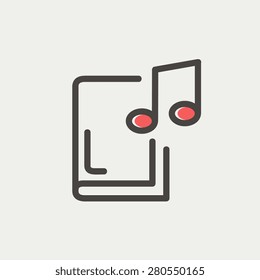 Music book icon thin line for web and mobile, modern minimalistic flat design. Vector icon with dark grey outline and offset colour on light grey background.