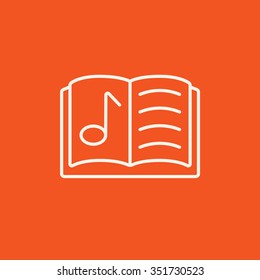 Music book line icon for web, mobile and infographics. Vector white icon isolated on red background.