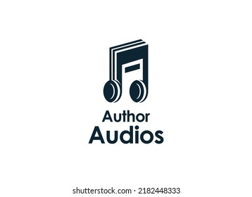 Music Book Logo. Geometric Shape Book with Headphone Isolated on White Background. Usable for Author Audio, Business and Branding Logos. Flat Vector Design template Element