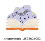 Music Book Open Vector, Study Music Clip Art Image, Music Knowledge Illustration Vector.