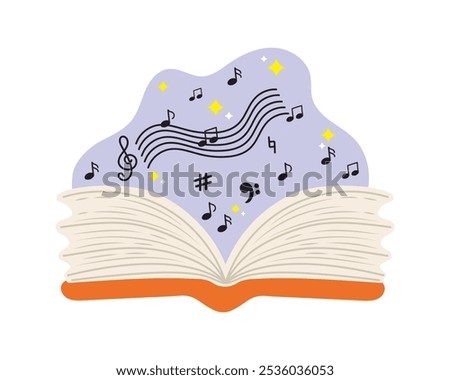 Music Book Open Vector, Study Music Clip Art Image, Music Knowledge Illustration Vector.