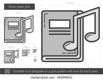 Music book vector line icon isolated on white background. Music book line icon for infographic, website or app. Scalable icon designed on a grid system.