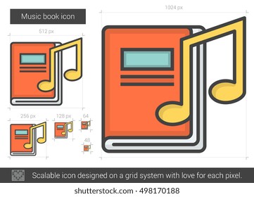 Music book vector line icon isolated on white background. Music book line icon for infographic, website or app. Scalable icon designed on a grid system.