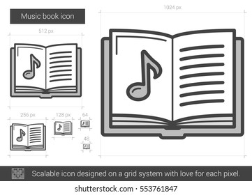 Music book vector line icon isolated on white background. Music book line icon for infographic, website or app. Scalable icon designed on a grid system.