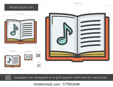 Music book vector line icon isolated on white background. Music book line icon for infographic, website or app. Scalable icon designed on a grid system.