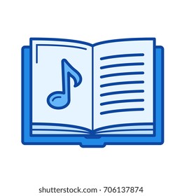 Music book vector line icon isolated on white background. Music book line icon for infographic, website or app. Blue icon designed on a grid system.