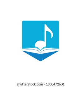 Musikbuch, Vektorlogo-Design. Das Design des Buches und der Noten-Symbole.