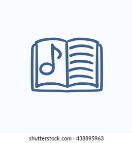 Icono de esbozo vectorial de libro de música aislado en segundo plano. Dibujo manual Icono del libro de música. Icono de esbozo de libro de música para infografía, sitio web o aplicación.