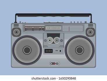 Music boombox (audio player) close-up on a black-blue background made in flat style