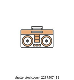 Music Boombox Outline Color Icon - Happy New Year Party Vector Illustration.