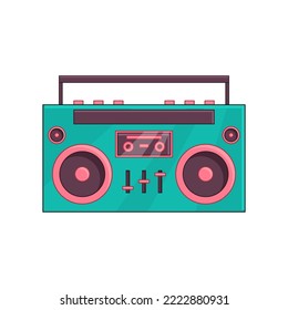 Boombox de música. Ilustración vectorial dibujos animados caja de boombox verde 90 años 80. Aislado sobre fondo blanco