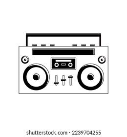 Music Boombox. Vector illustration cartoon green boombox 90s 80s. Black and white line illustration, retro coloring. 