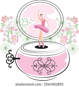 Music box with ballerina pink and green