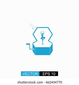Music Box with a Dancing Ballerina vector. Isolated blue icon on white background.