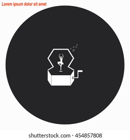 Music Box with a Dancing Ballerina web icon. Gray circle button with white illustration.