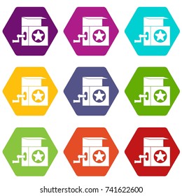 Music box icon set many color hexahedron isolated on white vector illustration