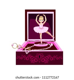 Music Box For Jewelry With A Ballerina. Vector Illustration.