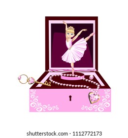 Music Box For Jewelry With A Ballerina. Vector Illustration.