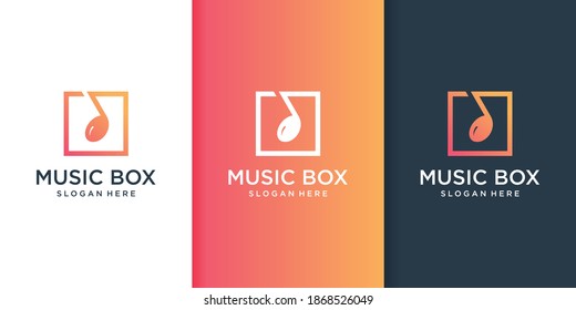 Music box logo template with modern line art style Premium Vector