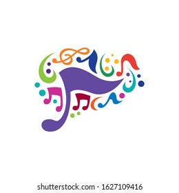 Music Brain Vector Logo Icon Illustration. Colorful Music Note Design Template. Sound Recording Studio, Party, School Of Music, Disco, Vocal Course, Composer, Singer