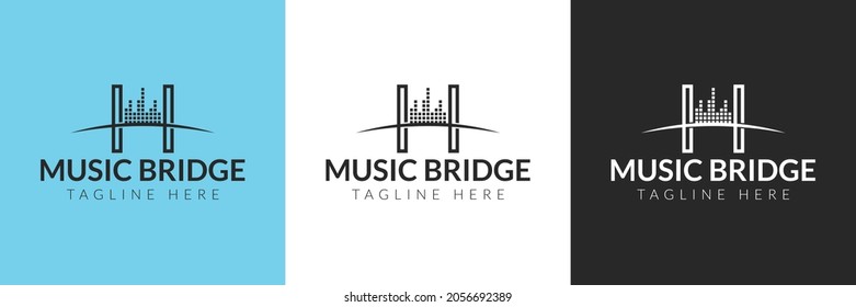 Music bridge logo - modern music bridge logo design idea illustration vector for bridge business