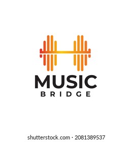 Music bridge with music wave icon vector logo design