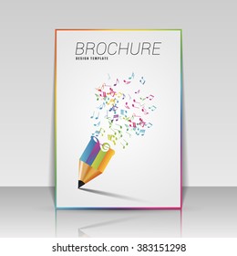 Music brochure template with pencil. Vector illustration