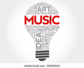 Music bulb word cloud concept