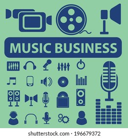 music business, audio record, cinema, studio icons set, vector