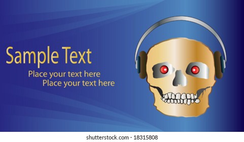 Music Business Card Vector with skull and headphones