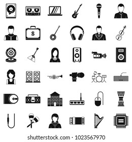 Music business icons set. Simple set of 36 music business vector icons for web isolated on white background