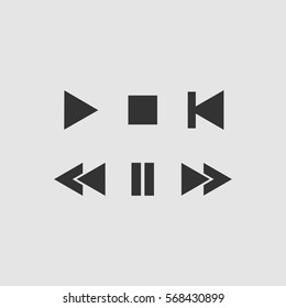 Music button icon flat. Black pictogram on grey background. Vector illustration symbol
