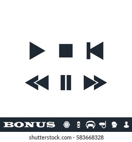 Music button icon flat. Black pictogram on white background. Vector illustration symbol and bonus button