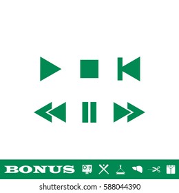 Music button icon flat. Green pictogram on white background. Vector illustration symbol and bonus button
