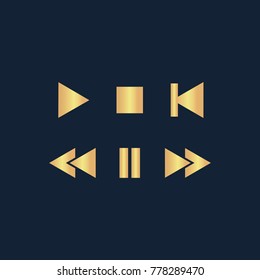 Music button icon flat. Simple gold pictogram on dark background. Vector illustration symbol