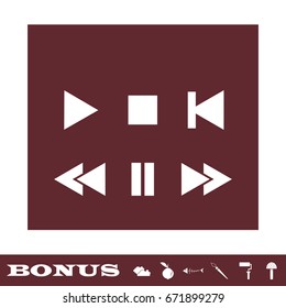 Music button icon flat. White pictogram on brown background. Vector illustration symbol and bonus icons