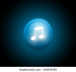 Music button / icon over plastic glossy circle, can be used for websites (UI) or applications (app) for smartphones or tablets