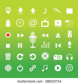 music button  icon set on green background 