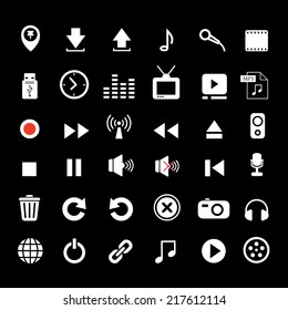 music button  icon set on black background  