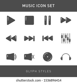 Music button icon sets glyph styles with gray color. suitable for music player applications, video players and mobile applications.